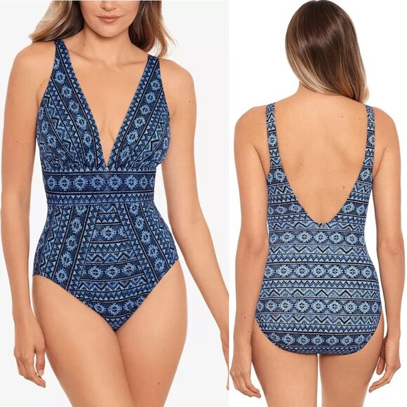 Miraclesuit - Paillette Odyssey One Piece Swimsuit Blue Beach Resort Sz 12 - Picture 2 of 16